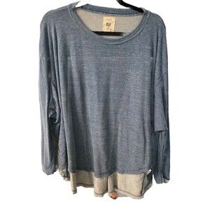 Billabong Women’s Heather Blue Long Sleeve Distressed Sweatshirt Top Large Hi Lo